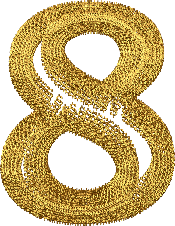 Symbol made of gold dollar signs. number 8