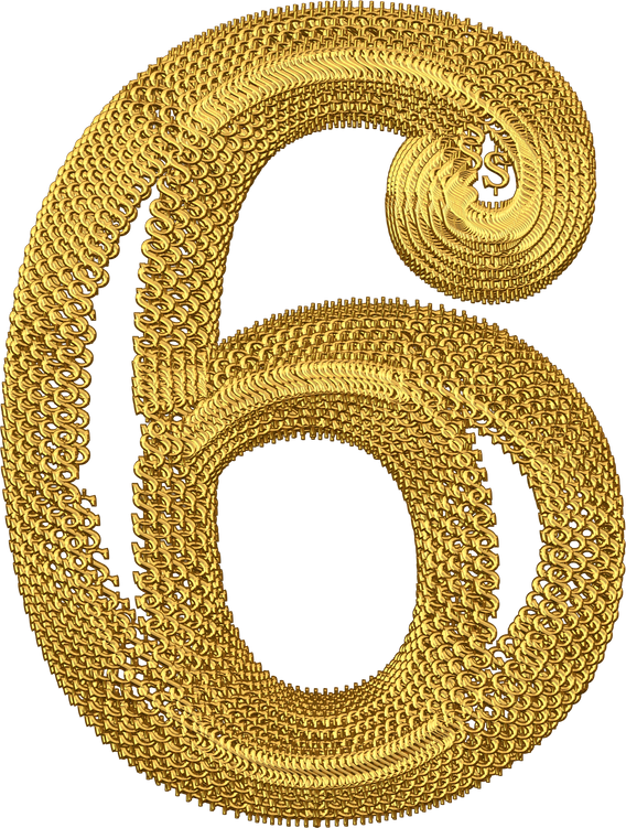 Symbol made of gold dollar signs. number 6